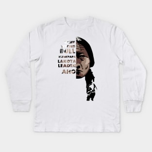 Sitting Bull Native American Half Face Design Kids Long Sleeve T-Shirt